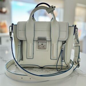 3.1 Phillip Lim White Leather with Blue Outline Mini Pashli Satchel.